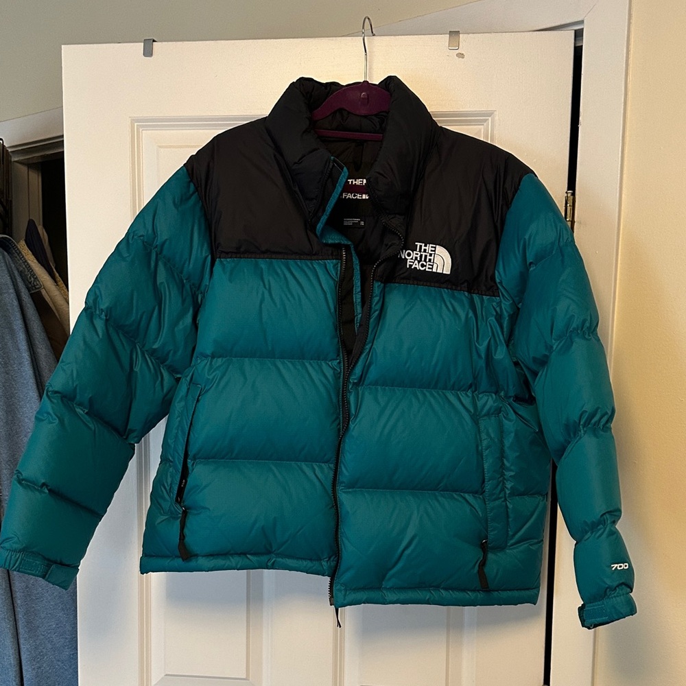 The North Face Nuptse Turquoise and Black Down Jacket